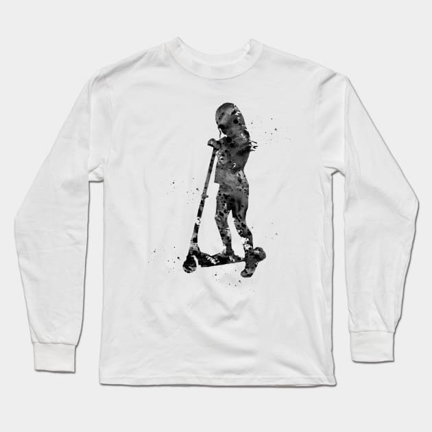 Little girl with scooter Long Sleeve T-Shirt by erzebeth